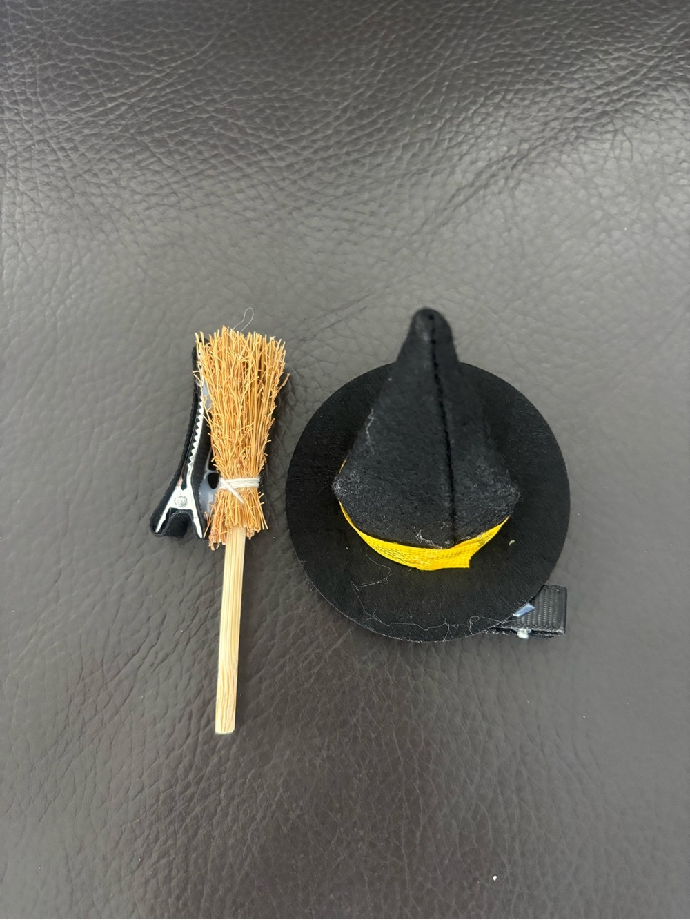 Black Mini Witch Hat and Broom Hair Clip Set